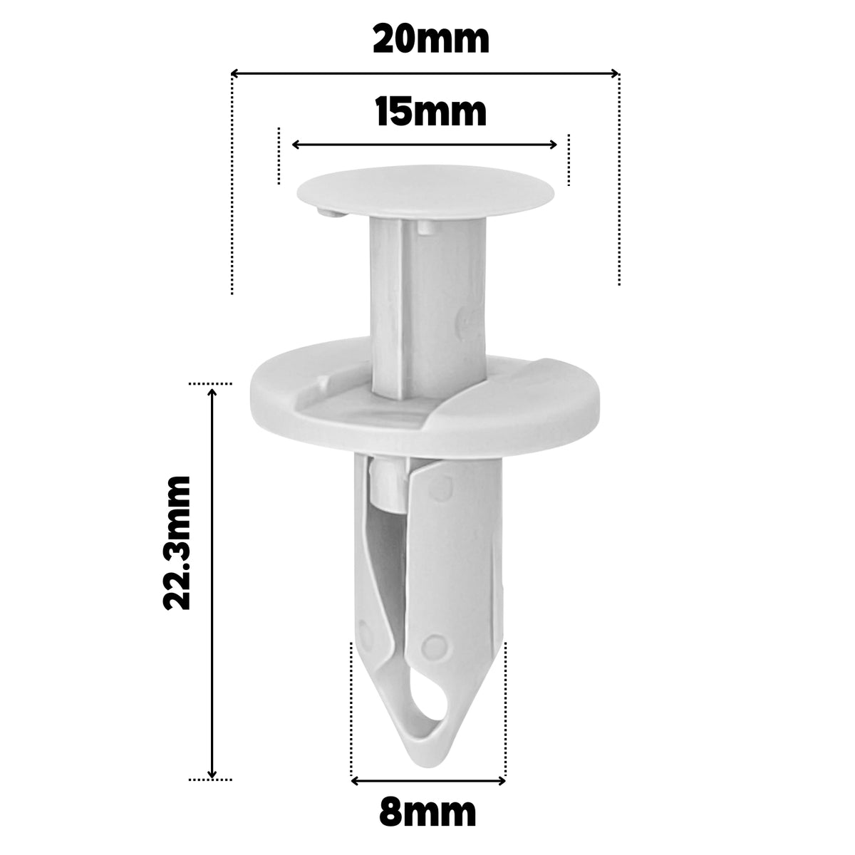 23mm Black Extended Panel Clips for 8mm Holes – Pack of 20 | Van Lining Trim Fasteners